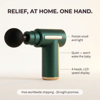 Relief, at home. One hand. — Tendra recovery massager with feature callouts