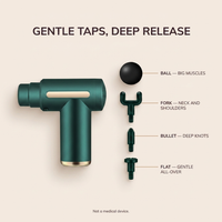 Gentle taps, deep release — 4 massage heads mapped to where they help